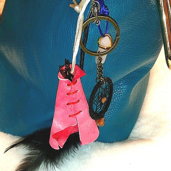 Leather Teepee Bag Charm/ Key Chain - Picture 2 of 5